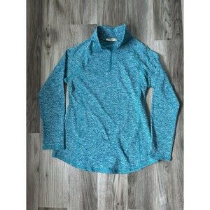 Women's Teal Blue Melange 1/4 Zip Pullover Fleece Lined Athletic Top Size M NWT